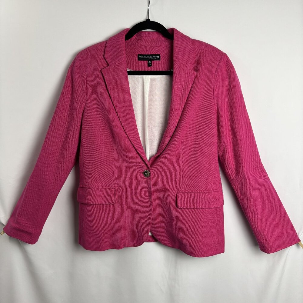10 Hot Pink Long Sleeve Collared Lined Soft Stretch Pocket Button Cotton Blazer